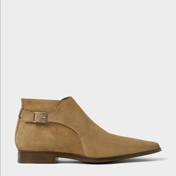 Mens\'s Zara Beige Suede Nubuck SideBuckle Ankle Boots Size 42 US 9 REF: 5603 202